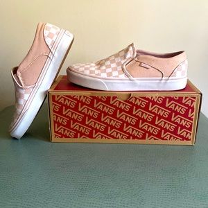 Pink/white checker vans. Womens 8.5. Minimal wear. Soles can be cleaned.